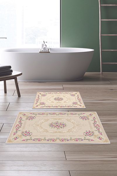 Alanur Home Alanur Trend Non-Slip Base Digital Bathroom Set Kt484 Cream