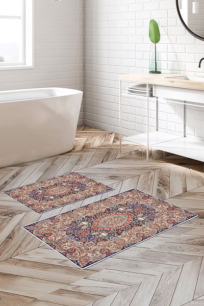 Alanur Home Alanur Trend Non-Slip Base Digital Bathroom 2-Piece Toilet Set Kt436 Beige