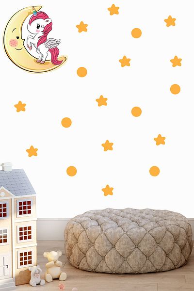 Tilki Dünyası Cute Unicorn on the Moon Kids Room Wall Sticker