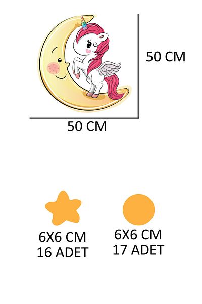 Tilki Dünyası Cute Unicorn on the Moon Kids Room Wall Sticker