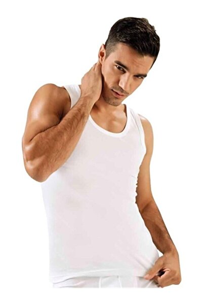 bejamonti Men's White Cotton 6 Pack Tank Top
