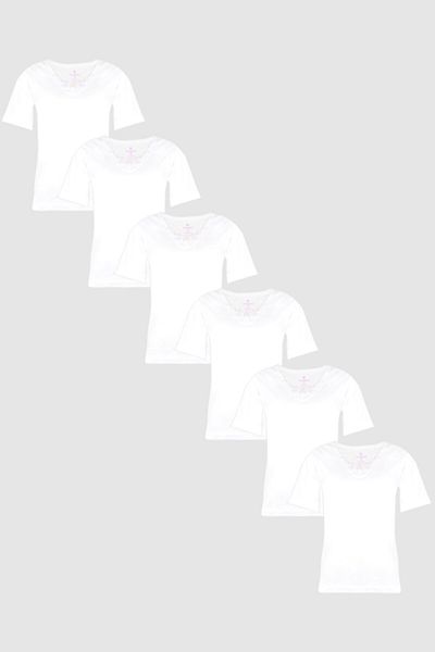 Ceylanoğlu Women's Ribbed Half Sleeve Laced Undershirt 6 Pack 205