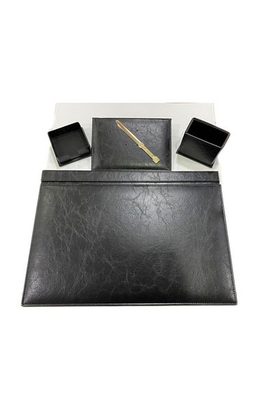 Yağmur Black Desk Mat Table Set - 5 Pieces