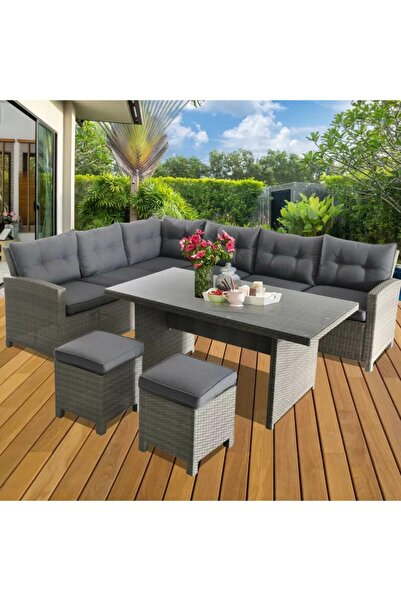 Evinizin Atölyesi 5li Bahçe Mobilyası Balkon Takımı Ve Oturma Grubu, Rattan K...