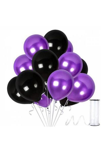 Acar Süs Black Purple Metallic Balloon 12 Inch 30 Pieces