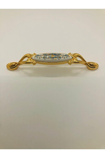 CLV PORSELEN KULP Beyaz Porselen Mavi Çiçek Desenli Italyan Kulp Mobilya Kulb...