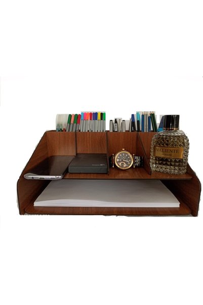 Generic Brand Walnut Color Office Desktop Organizer with A4 Pen Holder and Paperwork Shelf Stylish Design