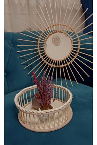 HM Home Bohem Bambu Çubuk Ayna Sepet Sunum Dekorasyon