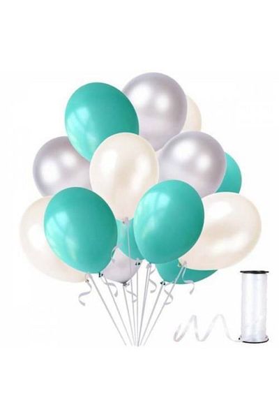 Acar Süs Water Green Silver White Metallic Balloon 12 Inch 100 Pieces