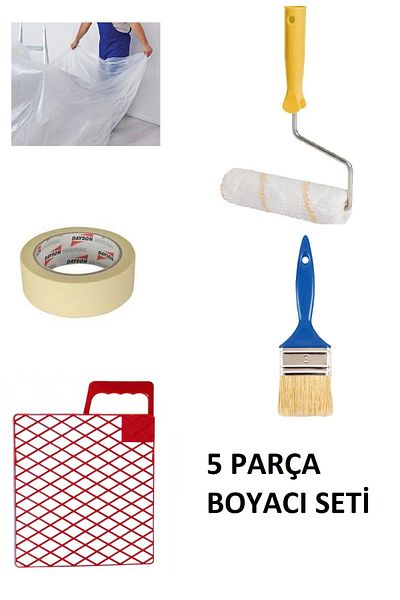 İzmir Fırça Painter Set 5 Piece Brush + Roller + Grid + Dyson Tape + Protective Cover