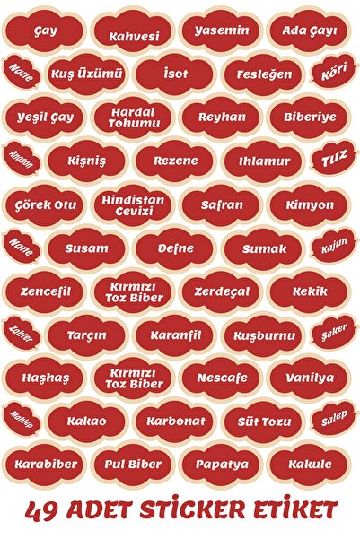 Echo Home 49 Adet Siyah Baharat Bakliyat Kavanoz Sticker Etiket