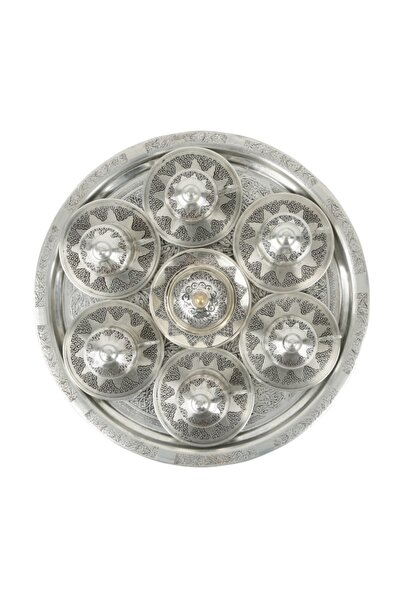 HASBEDESTEN El Yapımı Gaziantep Eskitme Üzüm Desenli 6 Kişilik Bakır Türk Kahvesi Fincan Takımı