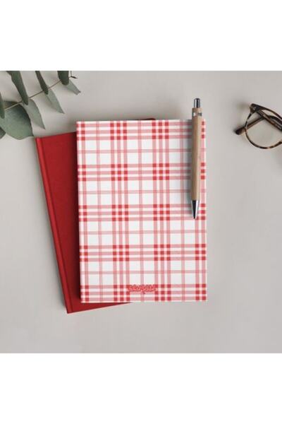 Bikutumutluluk Hediyelik - Çizgisiz Defter Serisi - N081 Kırmızı Beyaz Ekose ...