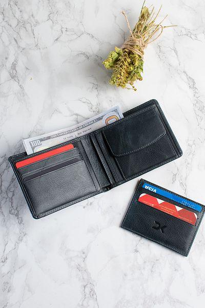 DK LEATHER Πορτοφόλι Unisex Liverpool από γνήσιο δέρμα με θήκη για κάρτες και θήκη για κέρματα - Δώρο - Crazy Black