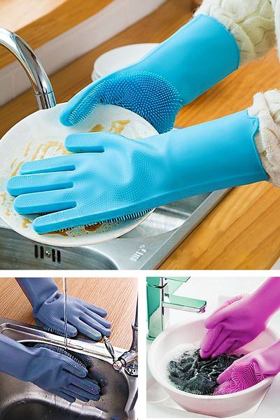 İntekcity Heat Resistant Silicone Dishwashing Gloves Multi-Purpose Brush Cleaning Gloves