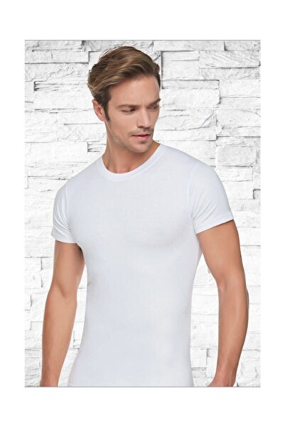 bejamonti Men's White Combed Cotton 0 Collar Half Sleeve 6 Pack Undershirt