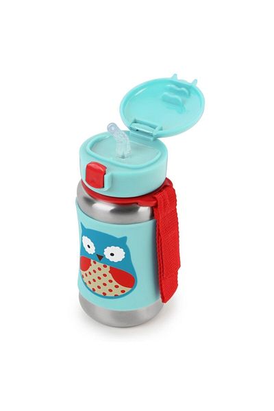Skip Hop Blue Owl Stainless Steel Water Bottle with Straw 350 ml