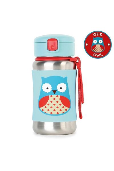Skip Hop Blue Owl Stainless Steel Water Bottle with Straw 350 ml