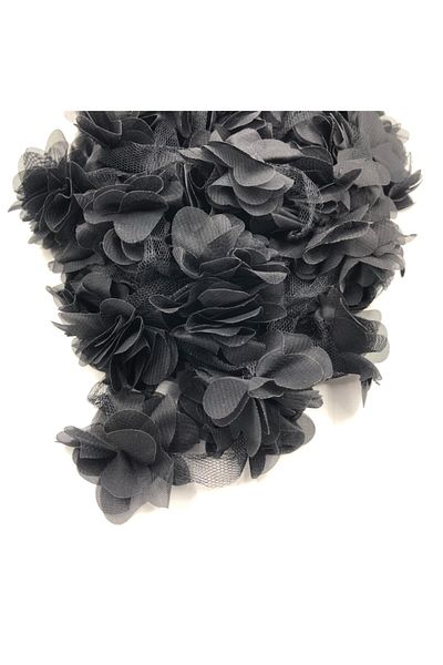 Yumuşakkeçe Laser Cut Organza Fabric Rose Decoration Material 9 Meters 120 Pieces Fabric Rose Dark Gray