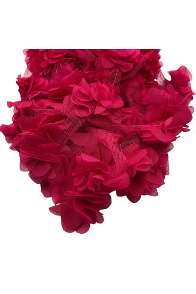 Yumuşakkeçe Laser Cut Organza Fabric Rose Decoration Material 9 Meters 120 Pieces Fabric Rose Fuchsia