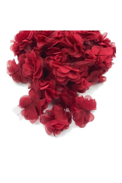 Yumuşakkeçe Laser Cut Organza Fabric Rose Decoration Material 9 Meters 120 Pieces Fabric Rose Claret Red