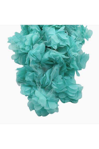 Yumuşakkeçe Laser Cut Organza Fabric Rose Decoration Material 9 Meters 120 Pieces Fabric Rose Mint Green
