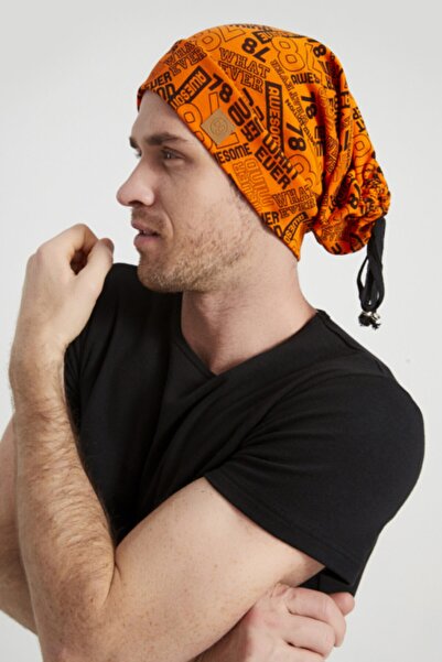 Butikgiz Чоловіча помаранчева шапка-бейсболка з чорним малюнком і нитками, 4 сезони, надзвичайно м'яка, натуральна бавовняна тканина