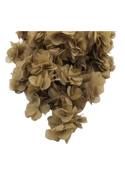 Yumuşakkeçe Laser Cut Organza Fabric Rose Decoration Material 9 Meters 120 Pieces Fabric Rose Olive Green
