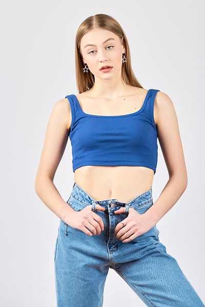 ladyzey Bustieră de damă cu decolteu în U albastru