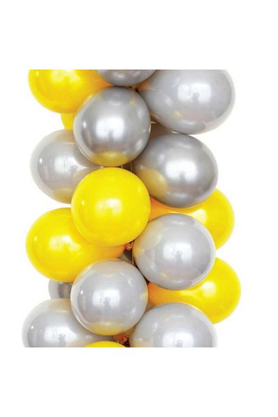 Doğumgünü Marketim Yellow Silver Metallic Balloon and Balloon Chain 5 Meters 30 Pieces