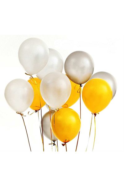 Doğumgünü Marketim Yellow Silver Metallic Balloon and Balloon Chain 5 Meters 30 Pieces