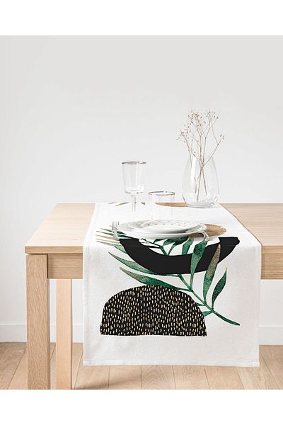 Realhomes Aleer decorativ din piele intoarsa cu desen abstract de frunze pe fundal alb