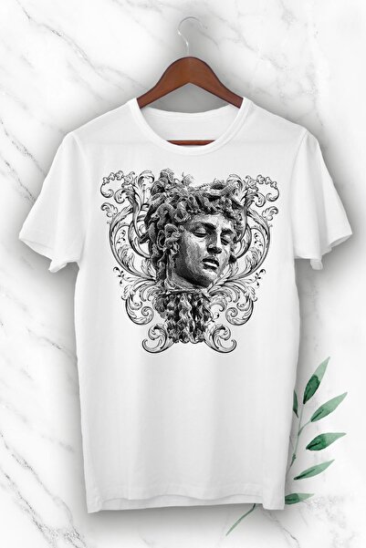 perseusshopping للجنسين الأبيض الأساطير الأفعى الشعر امرأة ميدوسا تي شيرت مطبوع