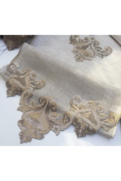 CALLA BREEZE Barok Still Deri Görünümlü Payet Işlemeli Masa Runnerı