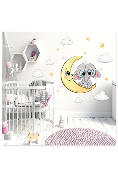 Sticker Sepetim Милий слоник, місяць, зірки та хмари настінні наклейки для ди...