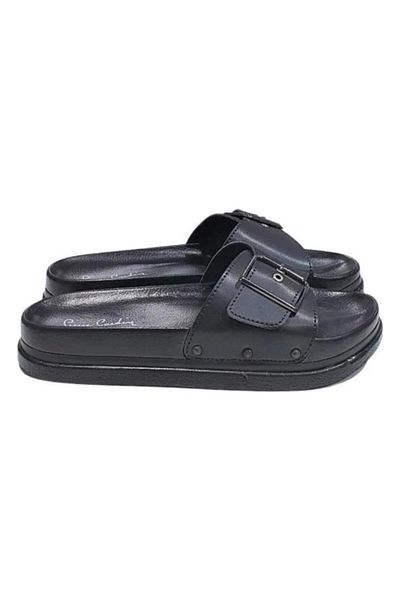 Pierre Cardin Women's Black Buckle Adjustable Anatomical Slippers