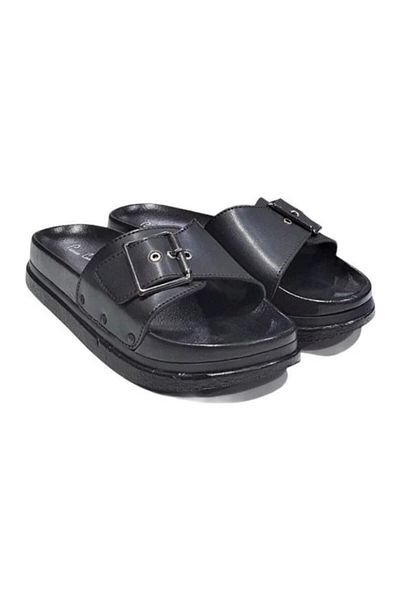 Pierre Cardin Women's Black Buckle Adjustable Anatomical Slippers