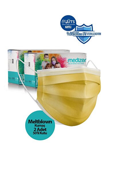 Medizer Meltblown Sarı Cerrahi Maske 100 Adet - Burun Telli