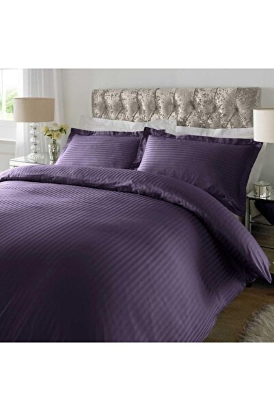 METİNEV طقم غطاء لحاف من الساتان القطني المخطط باللون الأرجواني