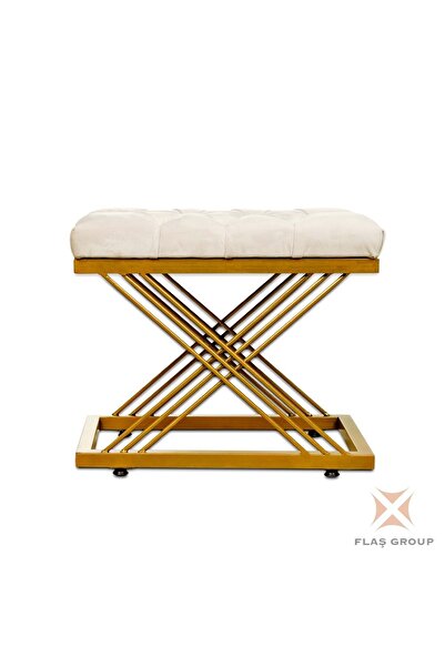 Flaş Group Metal Puf Çapraz Ayaklı Gold Puf Altın Ayaklı Çapraz Krem Puf