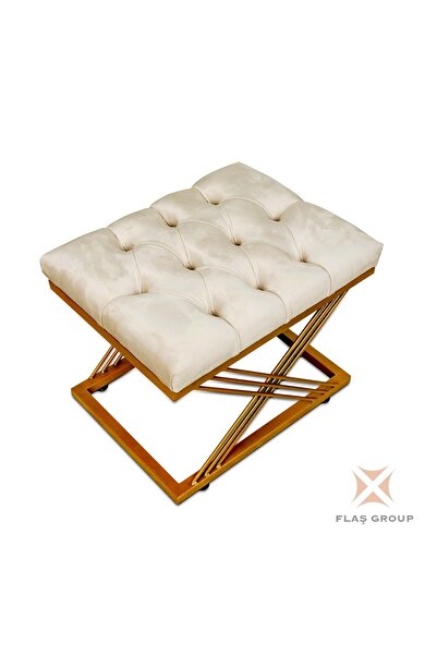 Flaş Group Metal Puf Çapraz Ayaklı Gold Puf Altın Ayaklı Çapraz Krem Puf