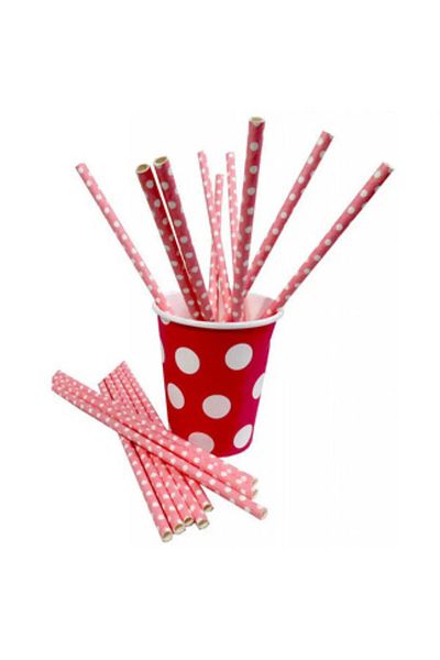Hayaller Dükkanı Pink Polka Dot Cardboard Straw - Pk:25