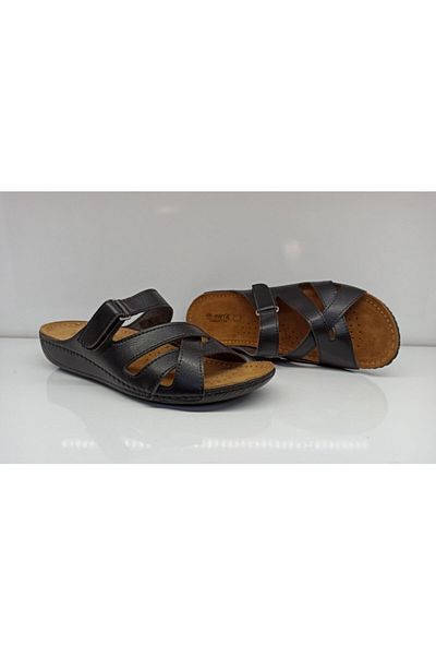 Muya Women's Black Anatomical Leather Slippers