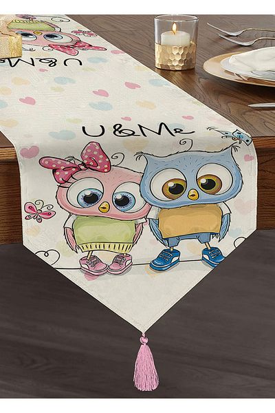 Realhomes Cute Cats Digital Printed Διακοσμητικό Ειδικού Σχεδιασμού Chenille Triangle Runner με φούντες