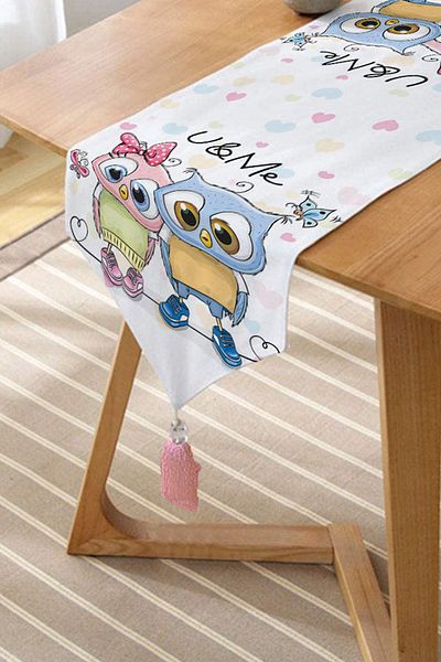 Realhomes Cute Cats Digital Printed Διακοσμητικό Ειδικού Σχεδιασμού Chenille Triangle Runner με φούντες