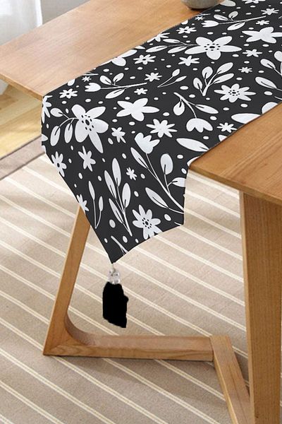 Realhomes Fundal afumat cu model floral, imprimat digital, alerg triunghi modern cu smocuri de chenille
