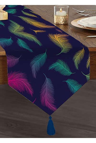 Realhomes Ebru Motifli Dijital Baskılı Modern Püsküllü Şönil Üçgen Runner