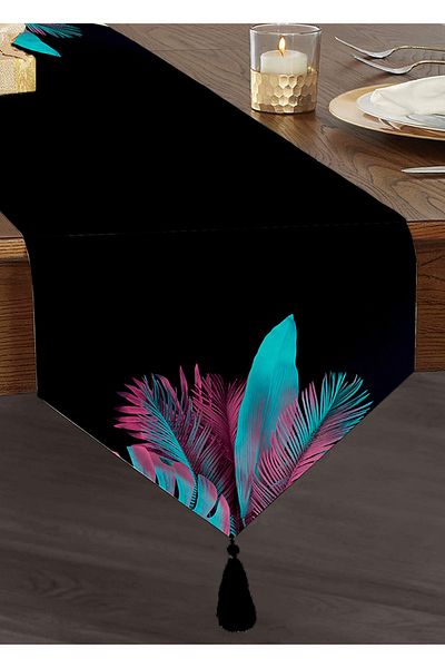 Realhomes Fundal negru Frunze tropicale Design special Alerg triunghi modern cu smocuri de chenille