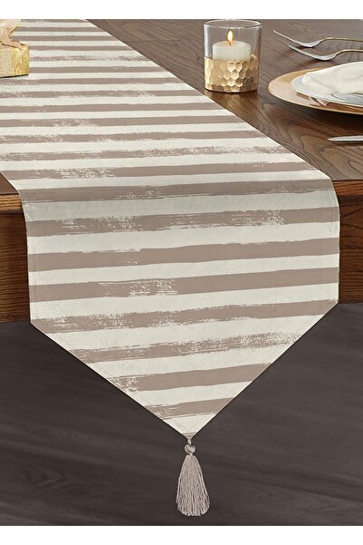 Realhomes Alergăr triunghiular decorativ modern, cu smocuri, din nurcă, în dungi