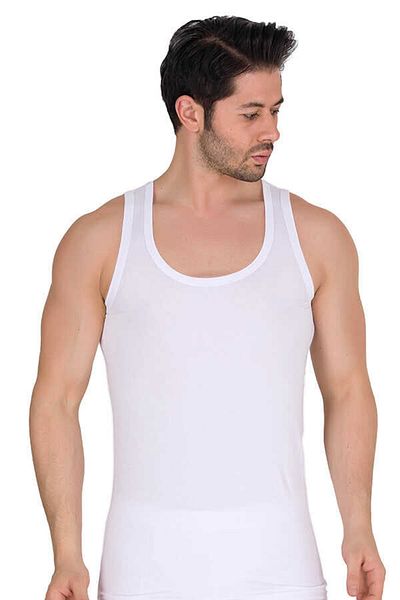 Berrak 2 Pack Men's Lycra Single Jersey Tank Top 1030| White